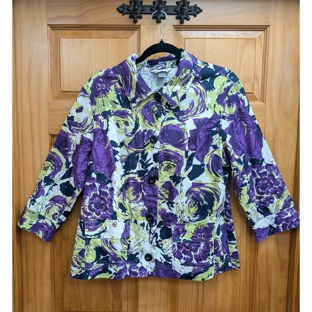 Christopher & Banks Women Large Jacket Long Sleeves Buttons Stretchy Blazer